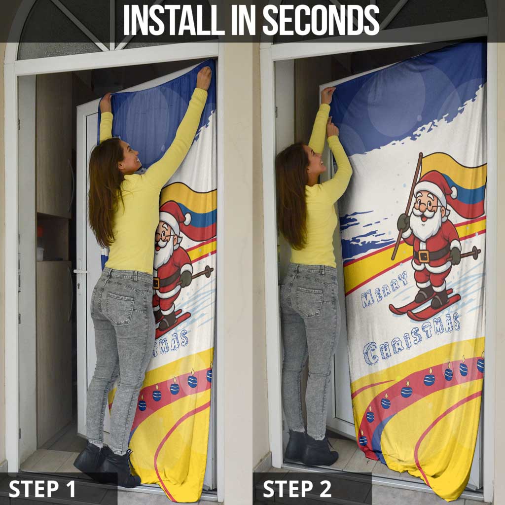 Colombia Christmas Door Cover with Santa Skiing Colombian Flag and Holiday Ornament - Wonder Print Shop