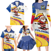 Colombia Christmas Family Matching Long Sleeve Bodycon Dress and Hawaiian Shirt with Santa Skiing Colombian Flag and Holiday Ornament - Wonder Print Shop