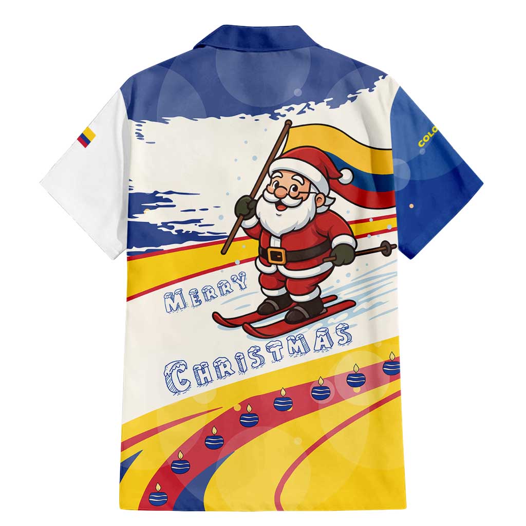 Colombia Christmas Family Matching Mermaid Dress and Hawaiian Shirt with Santa Skiing Colombian Flag and Holiday Ornament - Wonder Print Shop