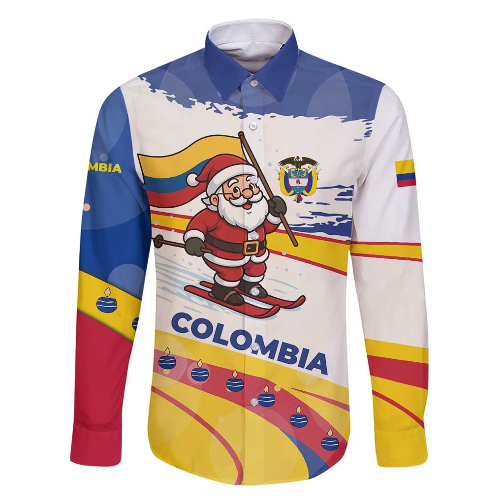 Colombia Christmas Family Matching Off Shoulder Maxi Dress and Hawaiian Shirt with Santa Skiing Colombian Flag and Holiday Ornament - Wonder Print Shop