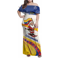Colombia Christmas Family Matching Off Shoulder Maxi Dress and Hawaiian Shirt with Santa Skiing Colombian Flag and Holiday Ornament - Wonder Print Shop
