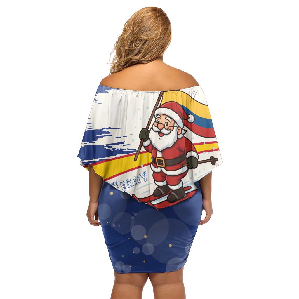 Colombia Christmas Family Matching Off Shoulder Short Dress and Hawaiian Shirt with Santa Skiing Colombian Flag and Holiday Ornament - Wonder Print Shop