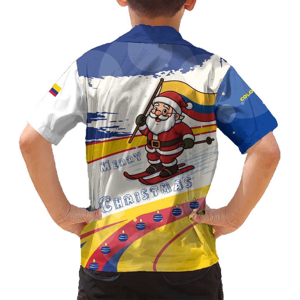 Colombia Christmas Family Matching Puletasi and Hawaiian Shirt with Santa Skiing Colombian Flag and Holiday Ornament - Wonder Print Shop