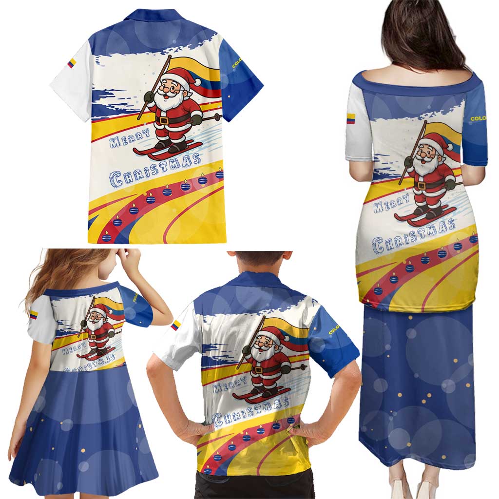 Colombia Christmas Family Matching Puletasi and Hawaiian Shirt with Santa Skiing Colombian Flag and Holiday Ornament - Wonder Print Shop
