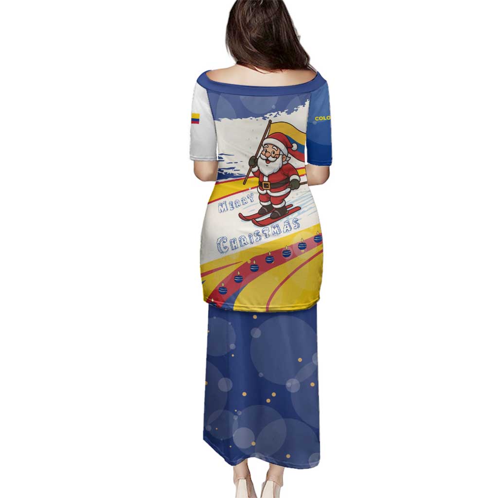 Colombia Christmas Family Matching Puletasi and Hawaiian Shirt with Santa Skiing Colombian Flag and Holiday Ornament - Wonder Print Shop