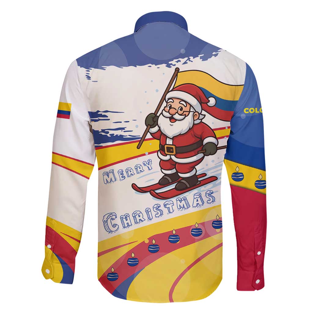 Colombia Christmas Family Matching Short Sleeve Bodycon Dress and Hawaiian Shirt with Santa Skiing Colombian Flag and Holiday Ornament - Wonder Print Shop