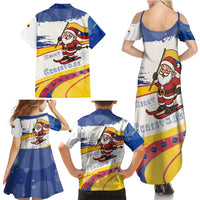 Colombia Christmas Family Matching Summer Maxi Dress and Hawaiian Shirt with Santa Skiing Colombian Flag and Holiday Ornament - Wonder Print Shop