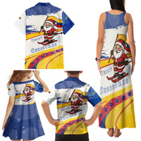 Colombia Christmas Family Matching Tank Maxi Dress and Hawaiian Shirt with Santa Skiing Colombian Flag and Holiday Ornament - Wonder Print Shop