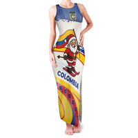 Colombia Christmas Family Matching Tank Maxi Dress and Hawaiian Shirt with Santa Skiing Colombian Flag and Holiday Ornament - Wonder Print Shop