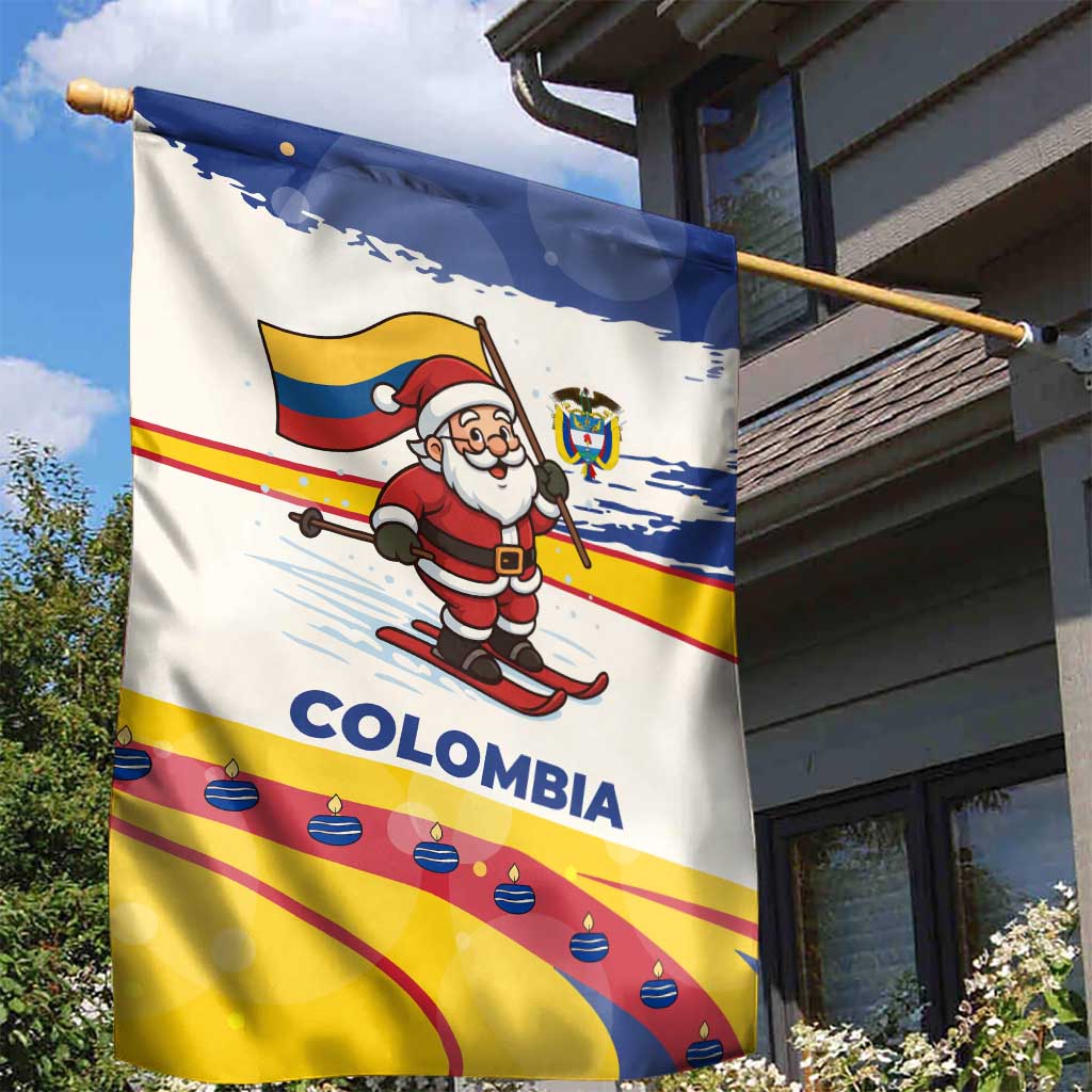 Colombia Christmas Garden Flag with Santa Skiing Colombian Flag and Holiday Ornament - Wonder Print Shop