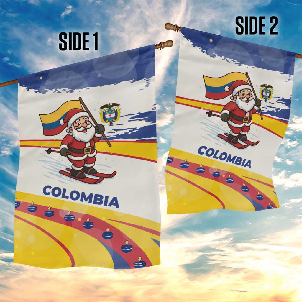 Colombia Christmas Garden Flag with Santa Skiing Colombian Flag and Holiday Ornament - Wonder Print Shop