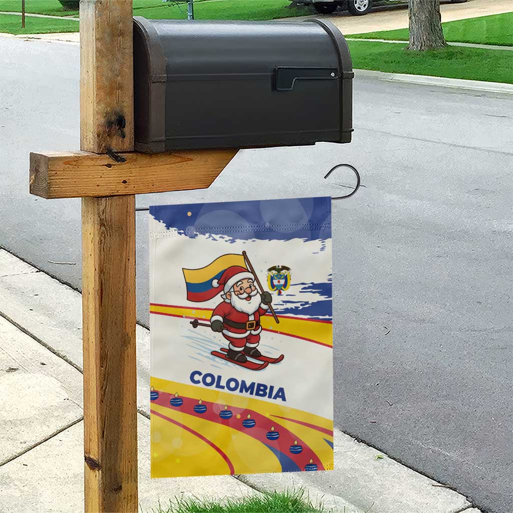 Colombia Christmas Garden Flag with Santa Skiing Colombian Flag and Holiday Ornament - Wonder Print Shop