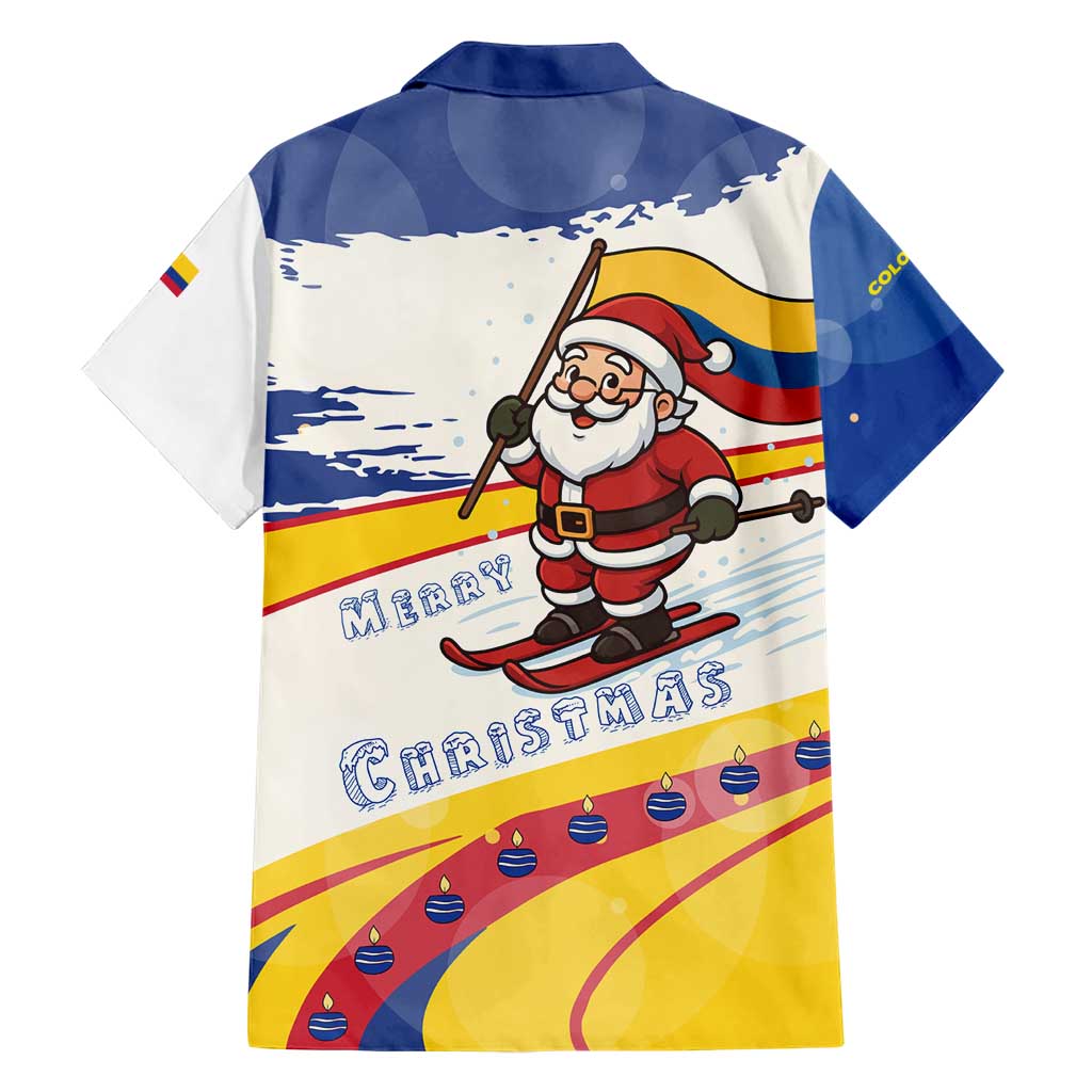 Colombia Christmas Hawaiian Shirt with Santa Skiing Colombian Flag and Holiday Ornament - Wonder Print Shop