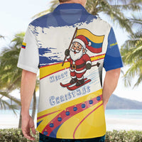 Colombia Christmas Hawaiian Shirt with Santa Skiing Colombian Flag and Holiday Ornament - Wonder Print Shop