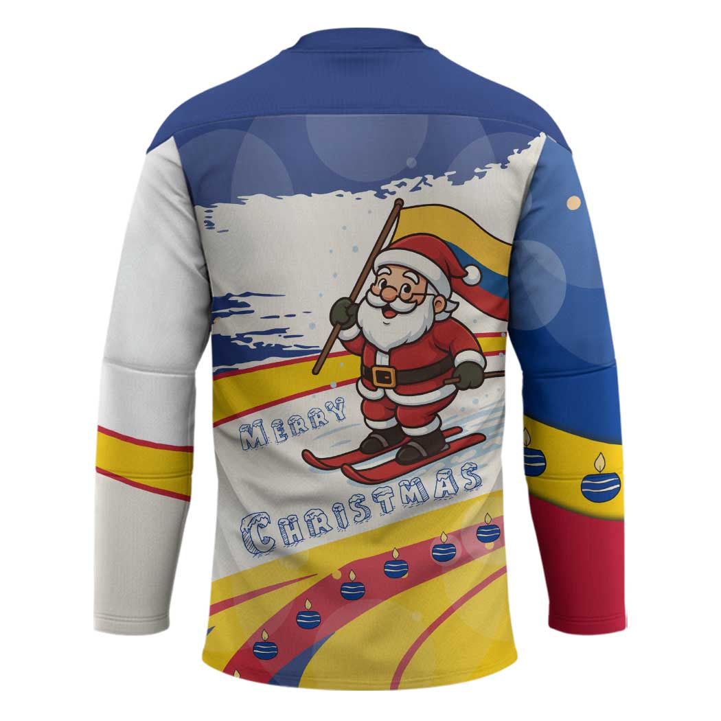 Colombia Christmas Hockey Jersey with Santa Skiing Colombian Flag and Holiday Ornament - Wonder Print Shop