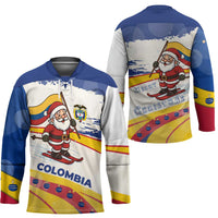 Colombia Christmas Hockey Jersey with Santa Skiing Colombian Flag and Holiday Ornament - Wonder Print Shop