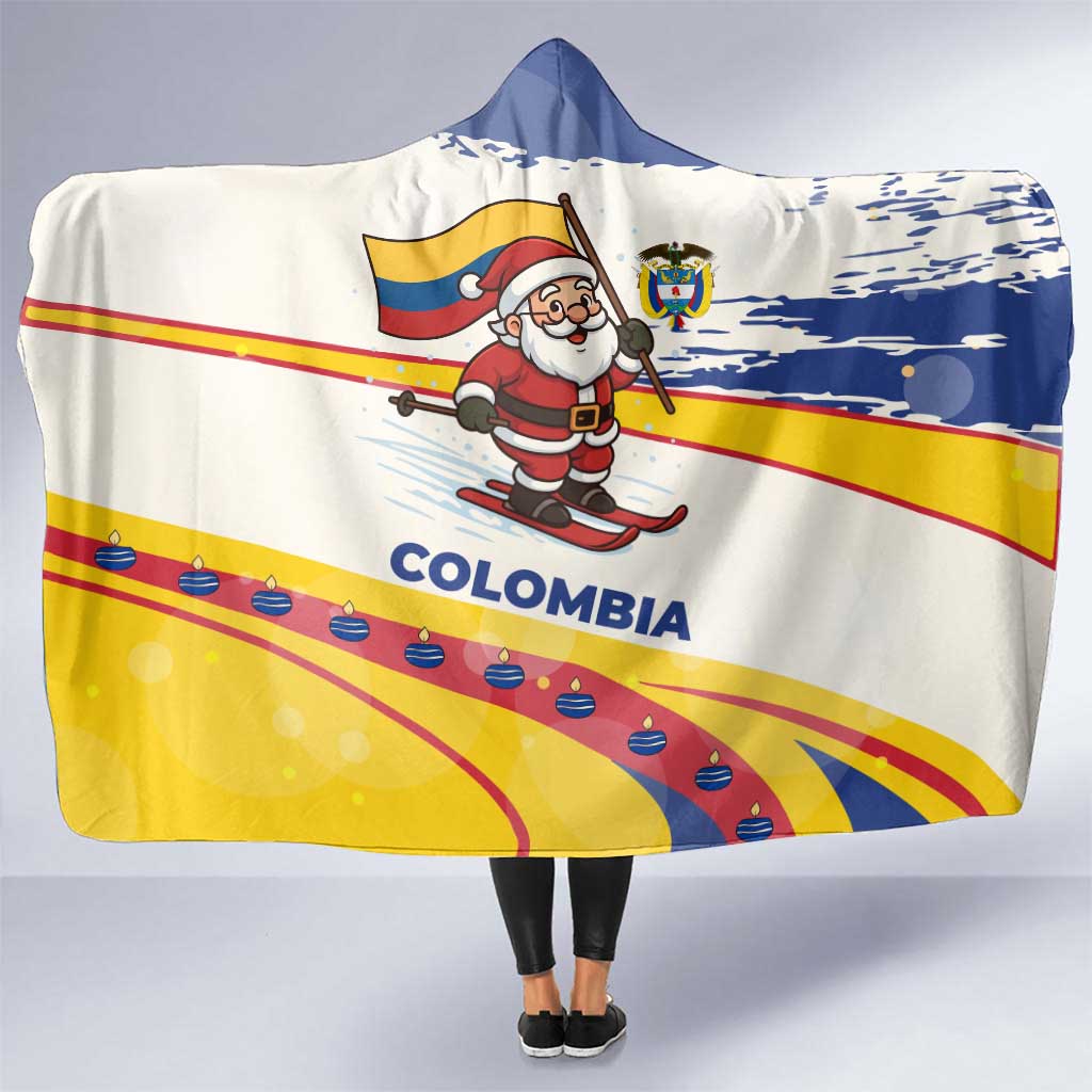 Colombia Christmas Hooded Blanket with Santa Skiing Colombian Flag and Holiday Ornament - Wonder Print Shop