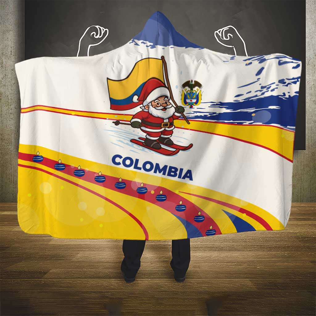 Colombia Christmas Hooded Blanket with Santa Skiing Colombian Flag and Holiday Ornament - Wonder Print Shop