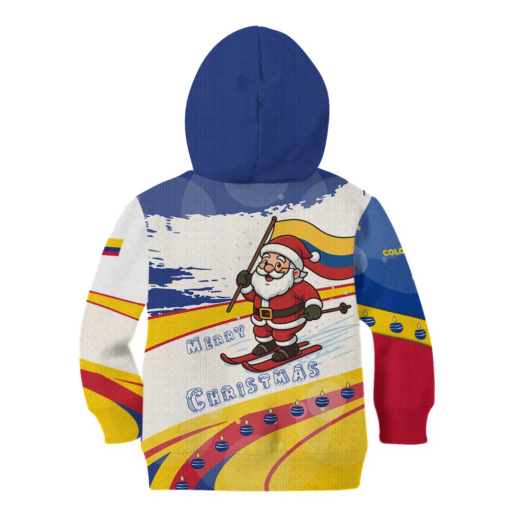 Colombia Christmas Kid Hoodie with Santa Skiing Colombian Flag and Holiday Ornament - Wonder Print Shop