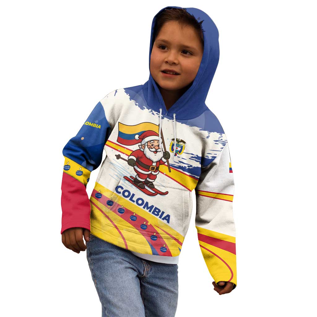 Colombia Christmas Kid Hoodie with Santa Skiing Colombian Flag and Holiday Ornament - Wonder Print Shop