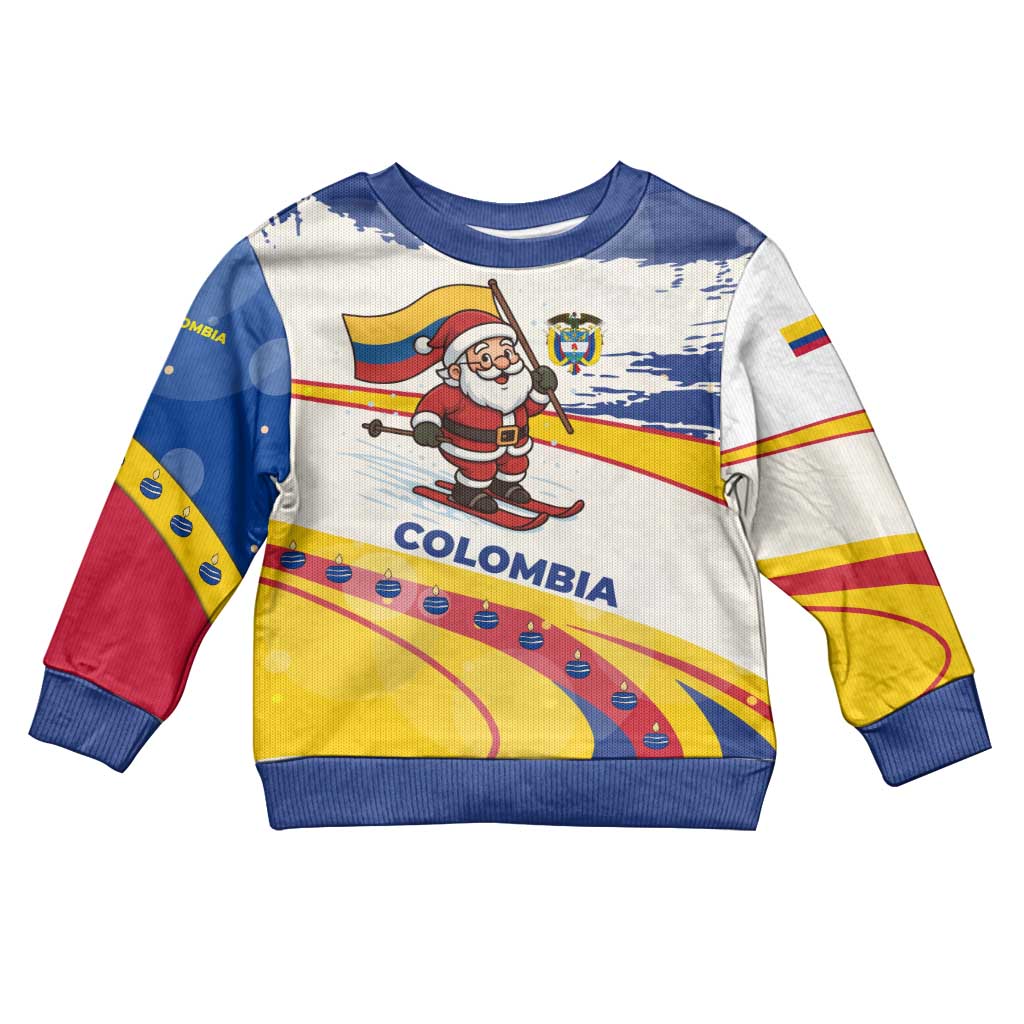 Colombia Christmas Kid Ugly Christmas Sweater with Santa Skiing Colombian Flag and Holiday Ornament - Wonder Print Shop
