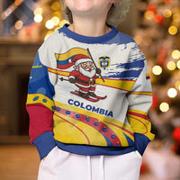 Colombia Christmas Kid Ugly Christmas Sweater with Santa Skiing Colombian Flag and Holiday Ornament - Wonder Print Shop