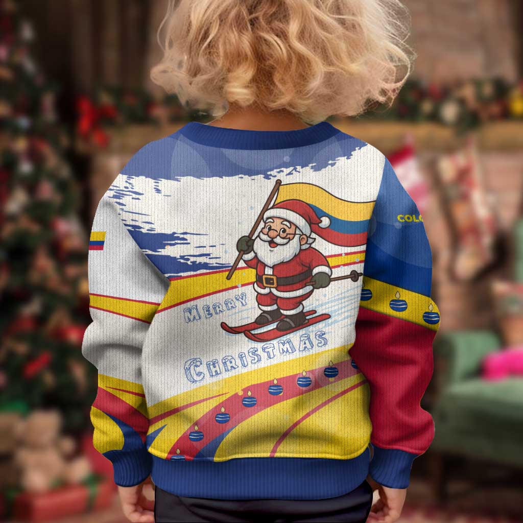 Colombia Christmas Kid Ugly Christmas Sweater with Santa Skiing Colombian Flag and Holiday Ornament - Wonder Print Shop