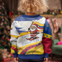 Colombia Christmas Kid Ugly Christmas Sweater with Santa Skiing Colombian Flag and Holiday Ornament - Wonder Print Shop