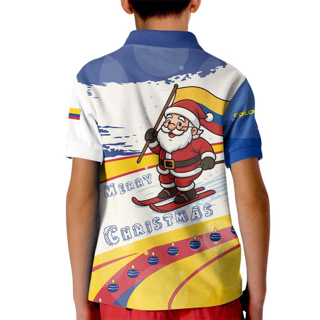 Colombia Christmas Kid Polo Shirt with Santa Skiing Colombian Flag and Holiday Ornament - Wonder Print Shop