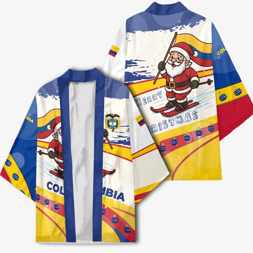 Colombia Christmas Kimono with Santa Skiing Colombian Flag and Holiday Ornament - Wonder Print Shop