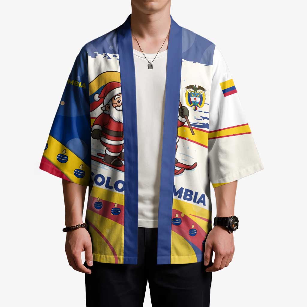 Colombia Christmas Kimono with Santa Skiing Colombian Flag and Holiday Ornament - Wonder Print Shop