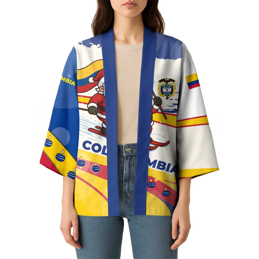 Colombia Christmas Kimono with Santa Skiing Colombian Flag and Holiday Ornament - Wonder Print Shop