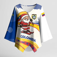 Colombia Christmas Kimono Sleeve Blouse with Santa Skiing Colombian Flag and Holiday Ornament - Wonder Print Shop