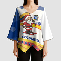 Colombia Christmas Kimono Sleeve Blouse with Santa Skiing Colombian Flag and Holiday Ornament - Wonder Print Shop