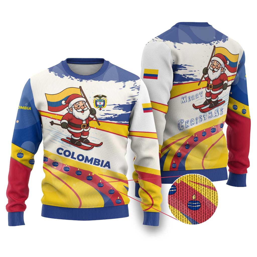 Colombia Christmas Ugly Christmas Sweater with Santa Skiing Colombian Flag and Holiday Ornament - Wonder Print Shop
