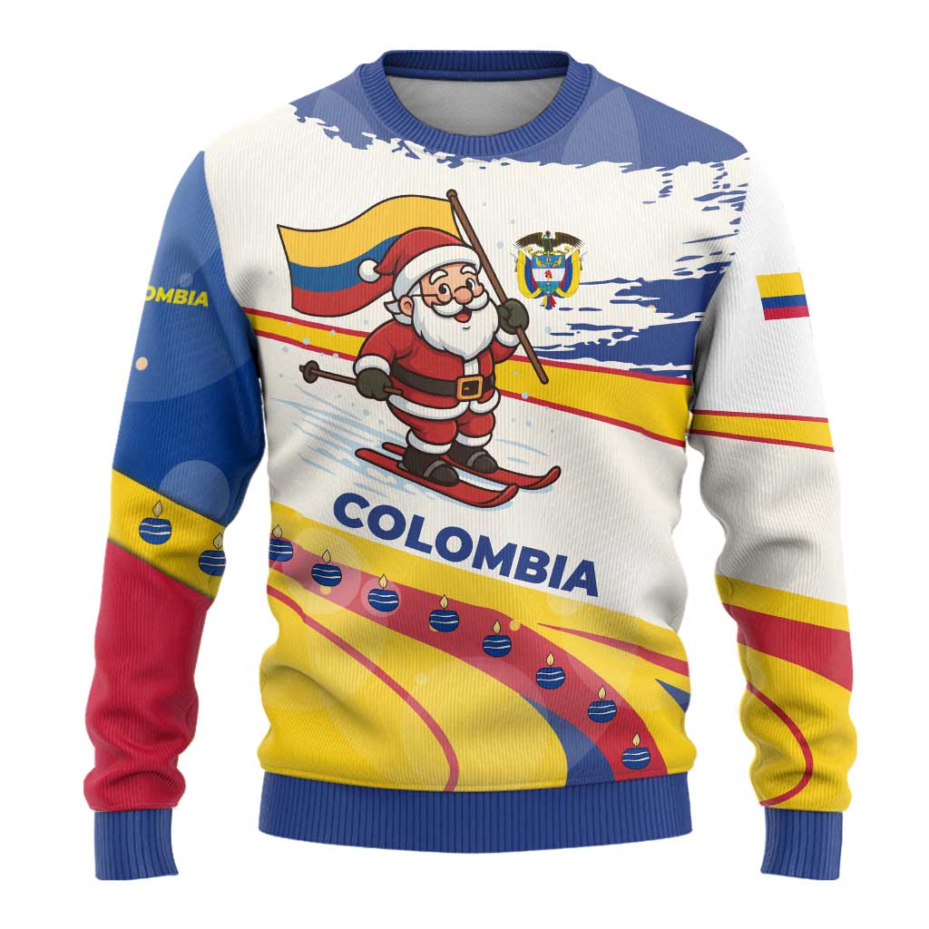 Colombia Christmas Ugly Christmas Sweater with Santa Skiing Colombian Flag and Holiday Ornament - Wonder Print Shop