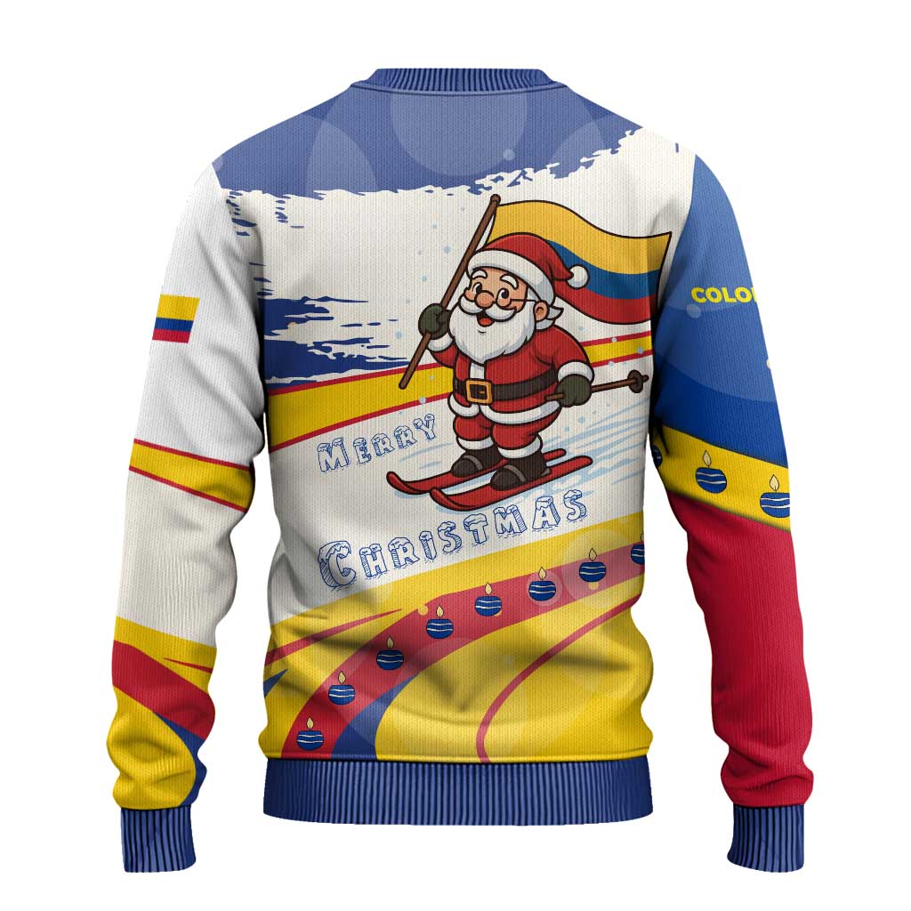 Colombia Christmas Ugly Christmas Sweater with Santa Skiing Colombian Flag and Holiday Ornament - Wonder Print Shop