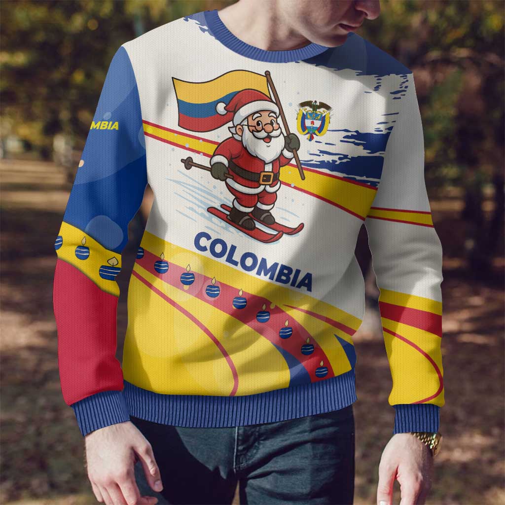 Colombia Christmas Ugly Christmas Sweater with Santa Skiing Colombian Flag and Holiday Ornament - Wonder Print Shop