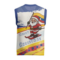 Colombia Christmas Knitted V-Neck Vest with Santa Skiing Colombian Flag and Holiday Ornament - Wonder Print Shop