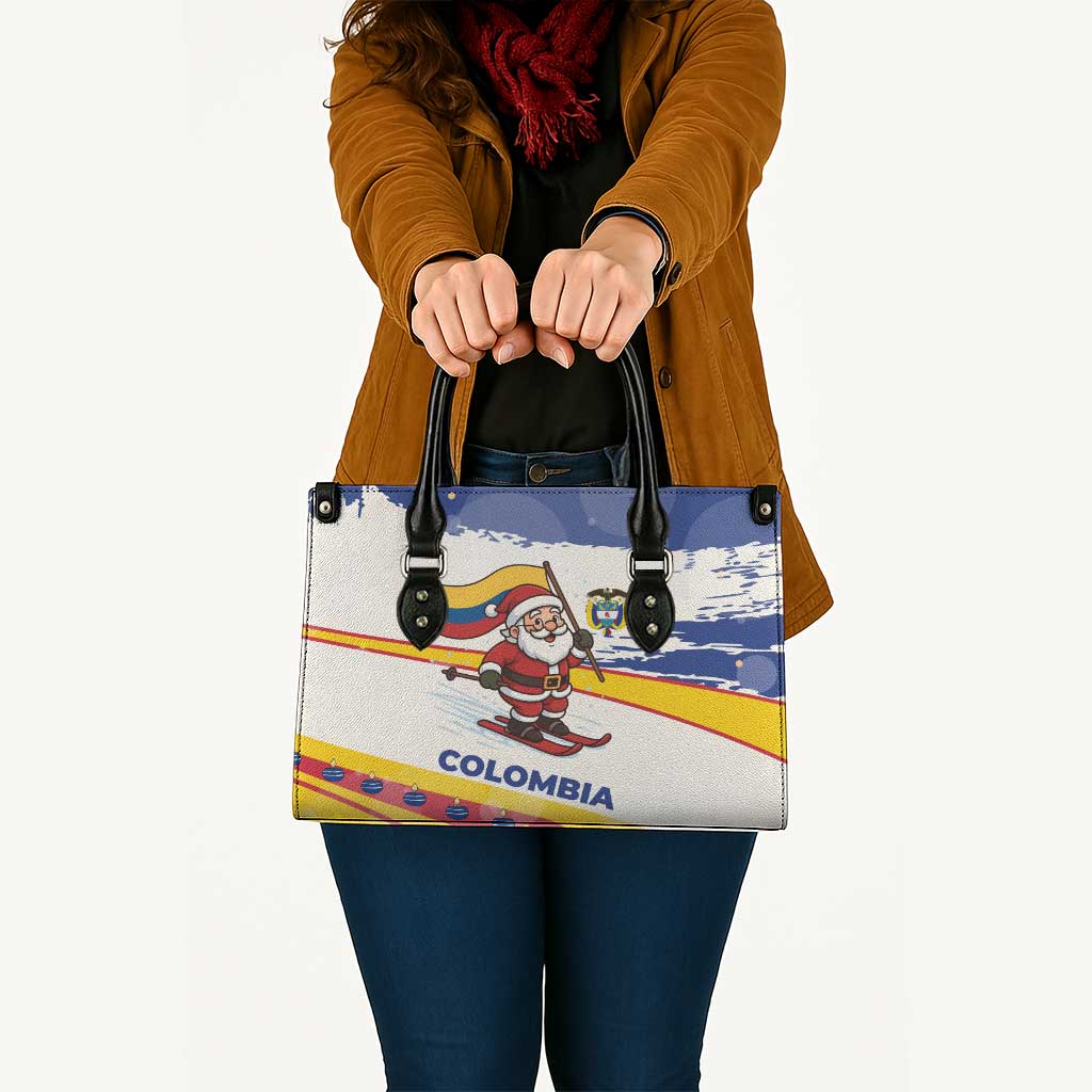 Colombia Christmas Leather Bag with Santa Skiing Colombian Flag and Holiday Ornament - Wonder Print Shop