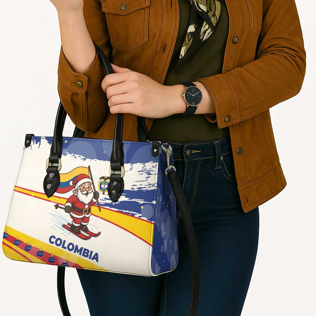 Colombia Christmas Leather Bag with Santa Skiing Colombian Flag and Holiday Ornament - Wonder Print Shop