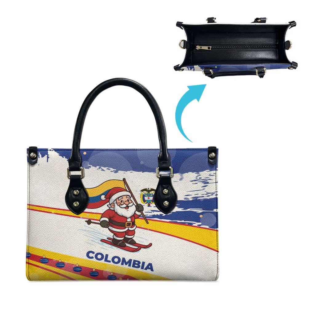 Colombia Christmas Leather Bag with Santa Skiing Colombian Flag and Holiday Ornament - Wonder Print Shop