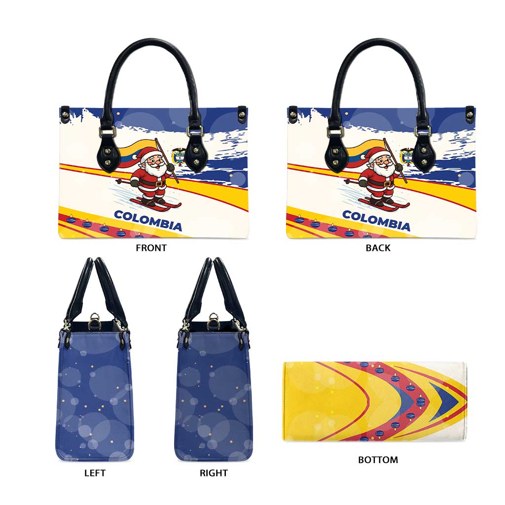 Colombia Christmas Leather Bag with Santa Skiing Colombian Flag and Holiday Ornament - Wonder Print Shop