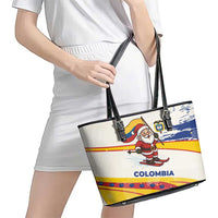 Colombia Christmas Leather Tote Bag with Santa Skiing Colombian Flag and Holiday Ornament - Wonder Print Shop