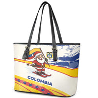 Colombia Christmas Leather Tote Bag with Santa Skiing Colombian Flag and Holiday Ornament - Wonder Print Shop