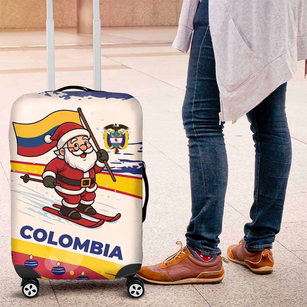 Colombia Christmas Luggage Cover with Santa Skiing Colombian Flag and Holiday Ornament - Wonder Print Shop