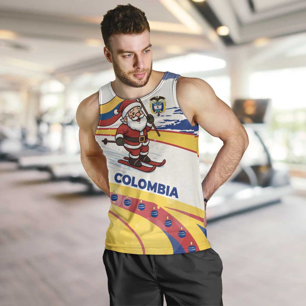 Colombia Christmas Men Tank Top with Santa Skiing Colombian Flag and Holiday Ornament - Wonder Print Shop
