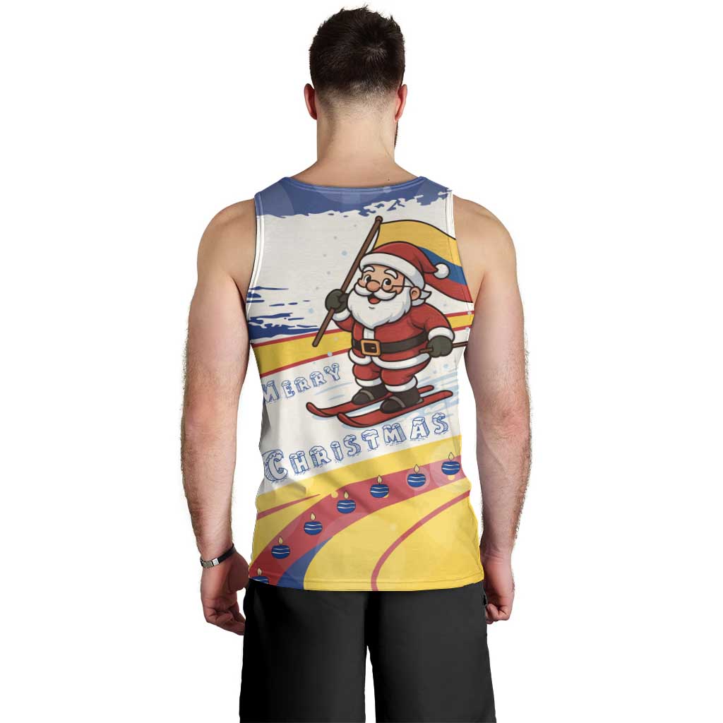 Colombia Christmas Men Tank Top with Santa Skiing Colombian Flag and Holiday Ornament - Wonder Print Shop