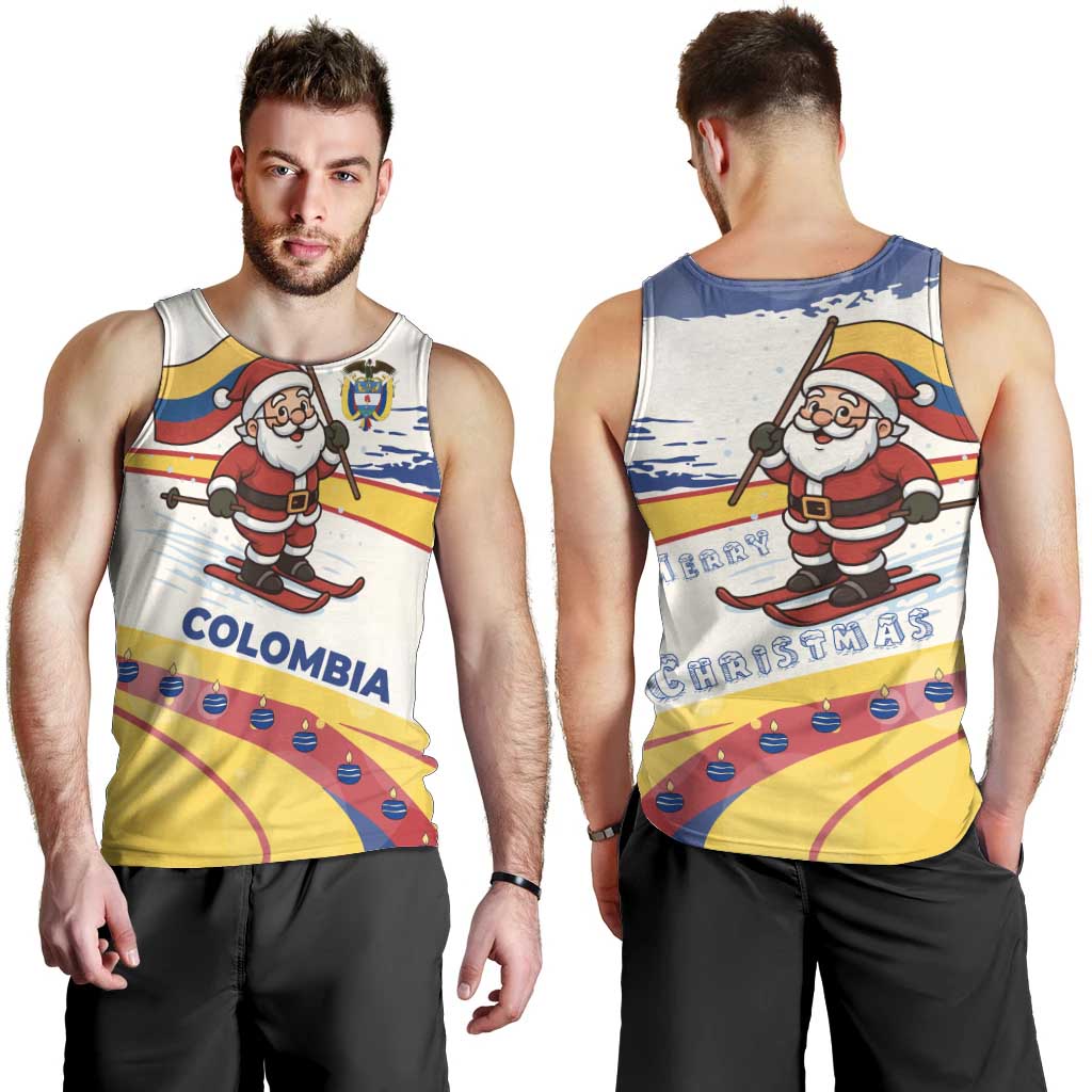 Colombia Christmas Men Tank Top with Santa Skiing Colombian Flag and Holiday Ornament - Wonder Print Shop