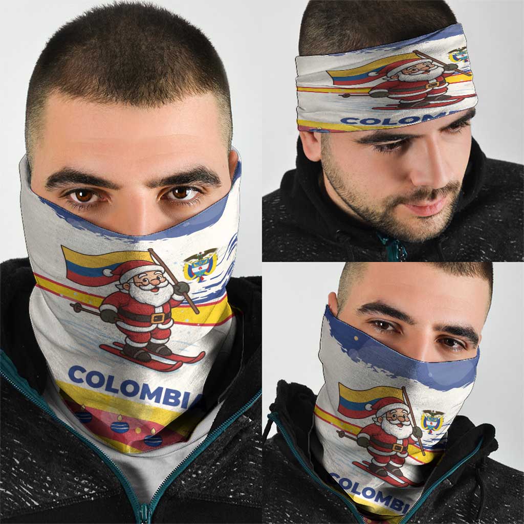 Colombia Christmas Neck Gaiter with Santa Skiing Colombian Flag and Holiday Ornament - Wonder Print Shop